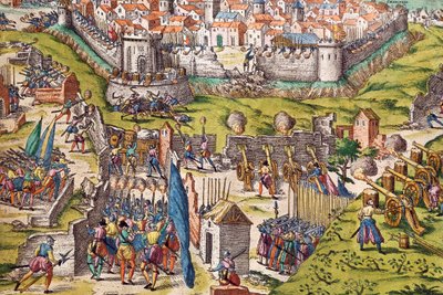Condes armé belägrar Chartres, mars 1568, gravyr av Franz Hogenberg (1535-1590), Frankrike av Franz Hogenberg