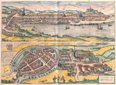 Flensburg och Itzehoe, Tyskland (gravyr av Franz Hogenberg