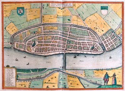 Kampen och floden IJssel eller Yssel, Nederländerna (gravyr av Franz Hogenberg