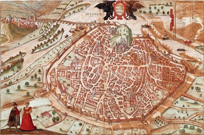 Karta över Avignon - Frankrike (gravyr av Franz Hogenberg