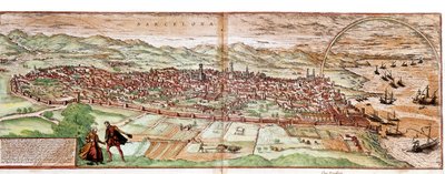 Karta över Barcelona - Spanien (gravyr av Franz Hogenberg