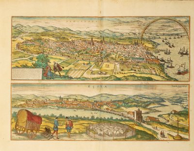 Karta över Barcelona och Ecija från World Cities av Georg Braun av Franz Hogenberg