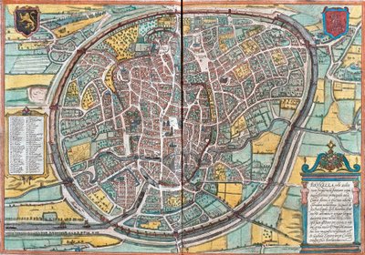 Karta över Bruxelles (Bruxella), Belgien (etsning av Franz Hogenberg