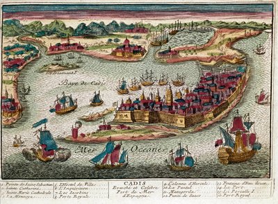 Karta över Cadiz - Spanien (gravyr av Franz Hogenberg
