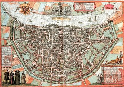Karta över Köln - Tyskland (gravyr av Franz Hogenberg