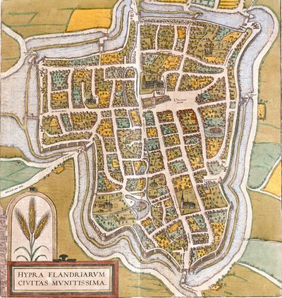 Plan de Ypres (Hypra), Belgien (etsning av Franz Hogenberg
