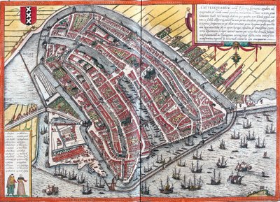 Plan av Amsterdam (Amstelredamum), Nederländerna (etsning av Franz Hogenberg