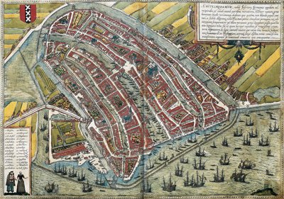 Plan av Amsterdam (Amstelredamum), Nederländerna av Franz Hogenberg