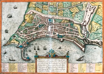Plan över Ancona (Ancona), Italien (etsning av Franz Hogenberg