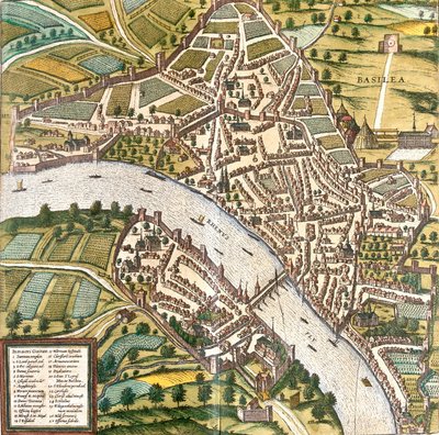 Plan av Bale (Basilea), Schweiz (etsning av Franz Hogenberg