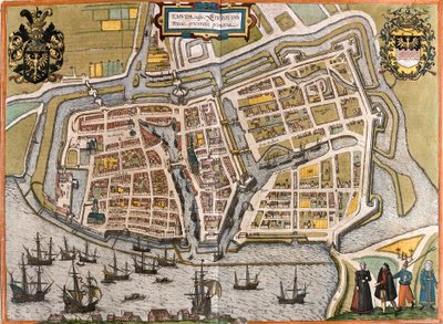 Plan av Emden (Emuda), Tyskland (etsning av Franz Hogenberg