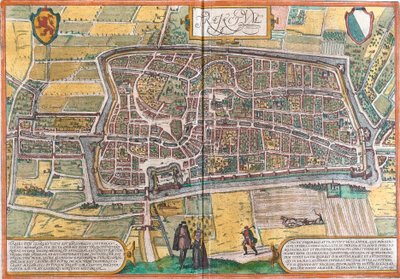 Plan av Maastricht (Traiectum), Nederländerna (etsning av Franz Hogenberg