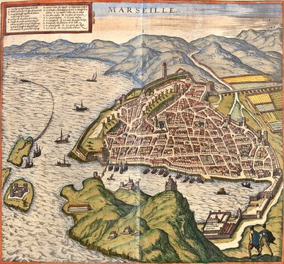Plan av Marseille, Fance (etsning av Franz Hogenberg