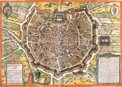 Plan över Milano (Mediolanum), Italien (etsning av Franz Hogenberg