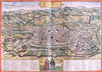 Plan över Rom (Roma), Italien (etsning av Franz Hogenberg
