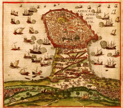 Den osmanske korsaren Khayr al-Din Barbarossa mot Karl V:s armé, av Franz Hogenberg av Franz Hogenberg