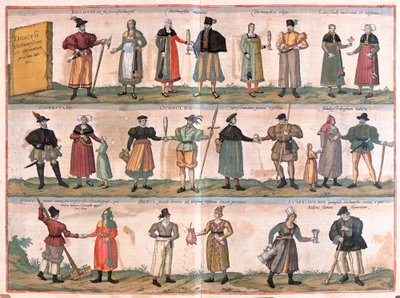 Olika kostymer från Dithmarschen med omnejd, Tyskland (gravyr av Franz Hogenberg