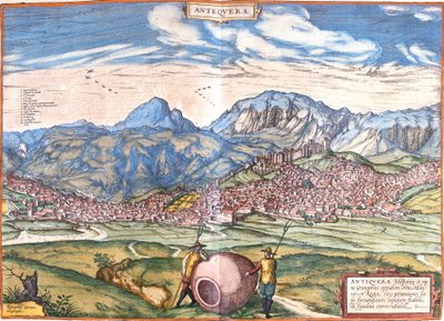 Utsikt över Antequera, Spanien (etsning av Franz Hogenberg