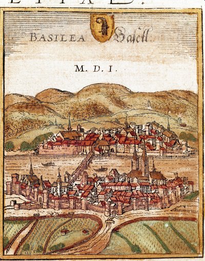 Vy över Basel - Schweiz (gravyr av Franz Hogenberg