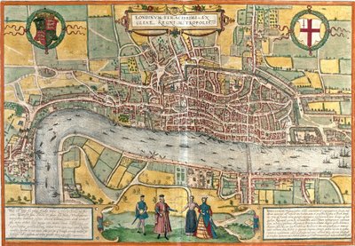 Vy över London (Londinum), England (etsning av Franz Hogenberg