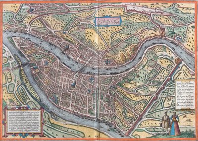 Utsikt över Lyon (Lugdunum), Frankrike (etsning av Franz Hogenberg