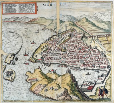 Vy över Marseille på 1500-talet, som visar sjukhuset för spetälska längst ner till vänster, från 