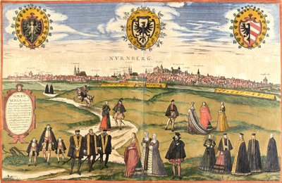 Utsikt över Nürnberg (Nurnberg), Tyskland (etsning av Franz Hogenberg