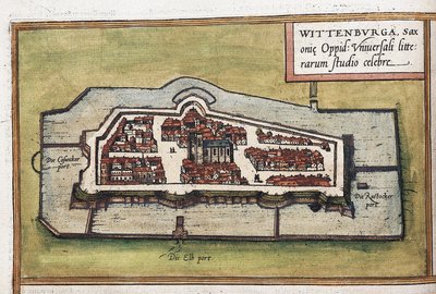 Vy över staden Wittenberg i Tyskland, detalj av Franz Hogenberg