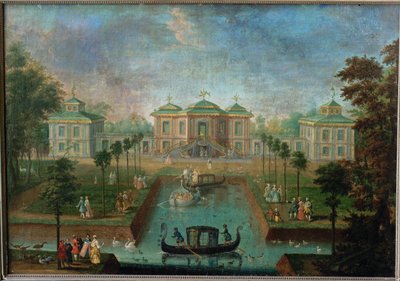 Hovlivet i parken vid Augustusburgs slott runt det indiska huset, vy från öster ... av Franz Jakob Rousseau
