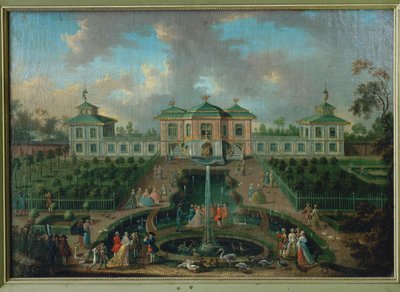 Hovlivet i parken vid Augustusburgs slott runt det indiska huset, vy från väster ... av Franz Jakob Rousseau