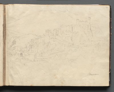 Album med utsikt över Rom och omgivningar, Landskapsstudier, sida 02a: Olevano. av Franz Johann Heinrich Nadorp