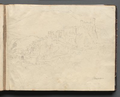 Album med vyer över Rom och dess omgivningar, Landskapsstudier, sidan 02a: "Olevano" av Franz Johann Heinrich Nadorp