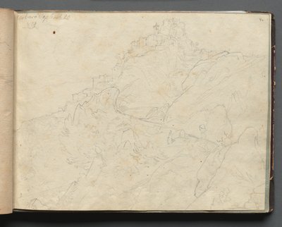 Album med vyer över Rom och dess omgivningar, Landskapsstudier, sidan 04a: "Cervera" av Franz Johann Heinrich Nadorp