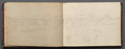Album med utsikt över Rom och omgivningar, landskapsstudier, sidan 08b och 09 a: Panoramautsikt över Rom av Franz Johann Heinrich Nadorp