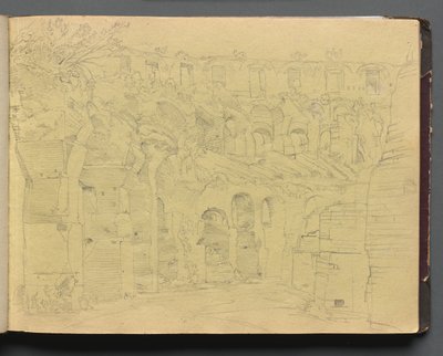 Album med utsikt över Rom och omgivningar, Landskapsstudier, sida 12a: Romerska ruiner av Franz Johann Heinrich Nadorp