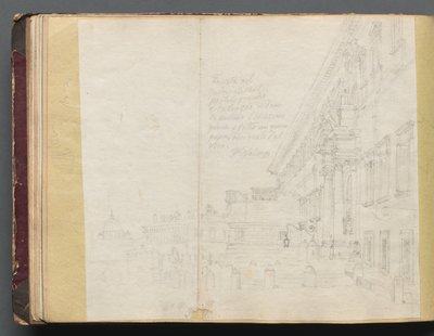 Album med utsikt över Rom och omgivningar, landskapsstudier, sida 15b: Romersk arkitekturvy. av Franz Johann Heinrich Nadorp