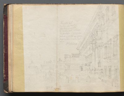 Album med utsikt över Rom och omgivningar, landskapsstudier, sida 15b: romersk arkitekturvy av Franz Johann Heinrich Nadorp