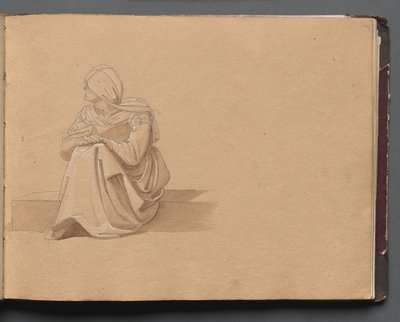 Album med utsikt över Rom och omgivningar, landskapsstudier, sidan 19a: Sittande kvinnlig figur av Franz Johann Heinrich Nadorp