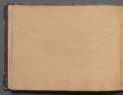 Album med utsikt över Rom och omgivningar, Landskapsstudier, sidan 19b: Skiss av en båt. av Franz Johann Heinrich Nadorp