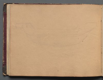 Album med utsikt över Rom och omgivningar, Landskapsstudier, sidan 19b: Skiss av en båt av Franz Johann Heinrich Nadorp