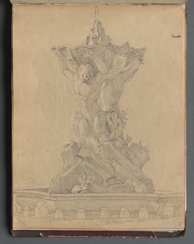 Album med utsikt över Rom och omgivningar, landskapsstudier, sida 21a: Romersk fontän av Franz Johann Heinrich Nadorp