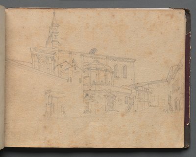 Album med utsikt över Rom och omgivningar, landskapsstudier, sida 26a: Romersk arkitekturvy. av Franz Johann Heinrich Nadorp