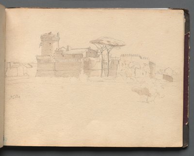 Album med utsikt över Rom och omgivningar, landskapsstudier, sidan 28a: Ostia . av Franz Johann Heinrich Nadorp