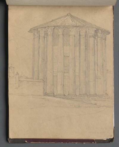 Album med utsikt över Rom och omgivningar, landskapsstudier, sida 32a: Romerskt tempel. av Franz Johann Heinrich Nadorp