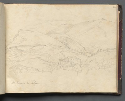 Album med utsikt över Rom och omgivningar, landskapsstudier, sida 34a: "St. Francesco" av Franz Johann Heinrich Nadorp