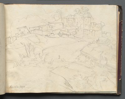 Album med utsikt över Rom och omgivningar, landskapsstudier, sida 35a: Rocca di Papa. av Franz Johann Heinrich Nadorp