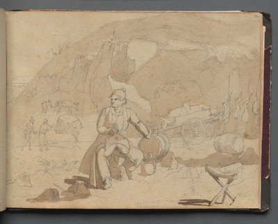 Album med utsikt över Rom och omgivningar, Landskapsstudier, sidan 39a: Figur i ett landskap. av Franz Johann Heinrich Nadorp