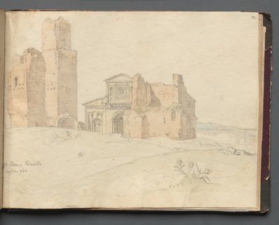Album med utsikt över Rom och omgivningar, landskapsstudier, sidan 41a: St. Pietro, Toscanella. av Franz Johann Heinrich Nadorp
