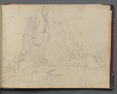 Album med utsikt över Rom och omgivningar, landskapsstudier, sida 45a: Klippiga landskap av Franz Johann Heinrich Nadorp