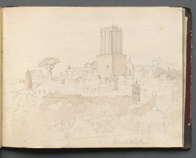 Album med utsikt över Rom och omgivningar, Landskapsstudier, sida 47a: Torre del Nero, Rom. av Franz Johann Heinrich Nadorp